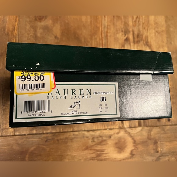 Ralph Lauren red and Gold Suede heels with macrame wedges - Picture 6 of 6